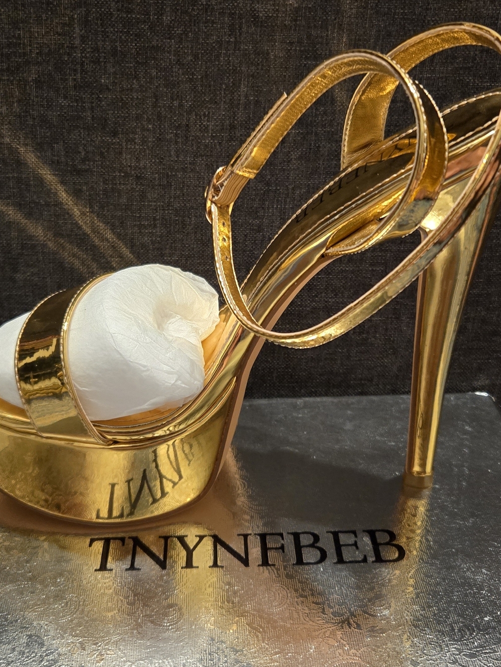 Gold Metallic Platform Stiletto Heels Size 8.5 Strappy Party Heels